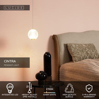 Lucide CINTRA - Pendant light - Ø 14 cm - LED - 1x5,7W 2700K - Transparant